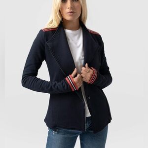 Elegant Navy Blazer with Red Stripes